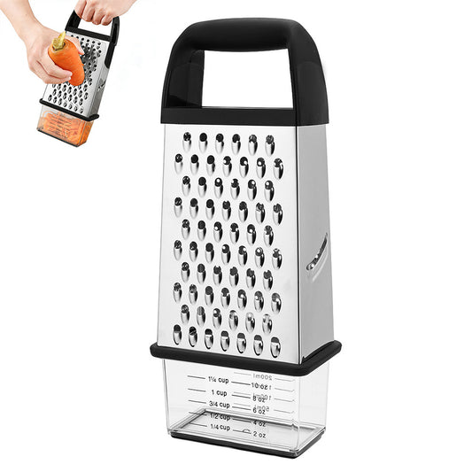 Box Grater with Container Stainless Steel Coarse Fine Slicer Non Slip Base