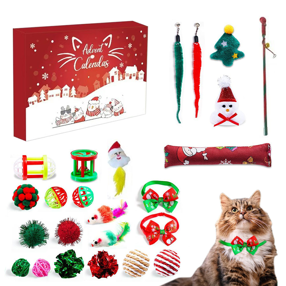 24PCS Cat Christmas Advent Calendar Xmas Gift For Kitten Interactive Toys