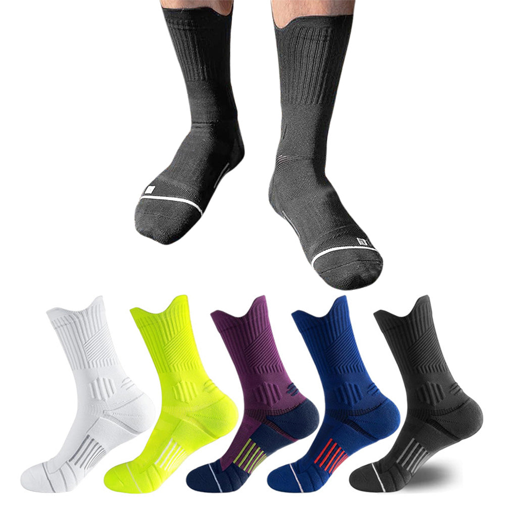 5 Pair Cushion Crew Socks Running Socks for Hiking Basketball