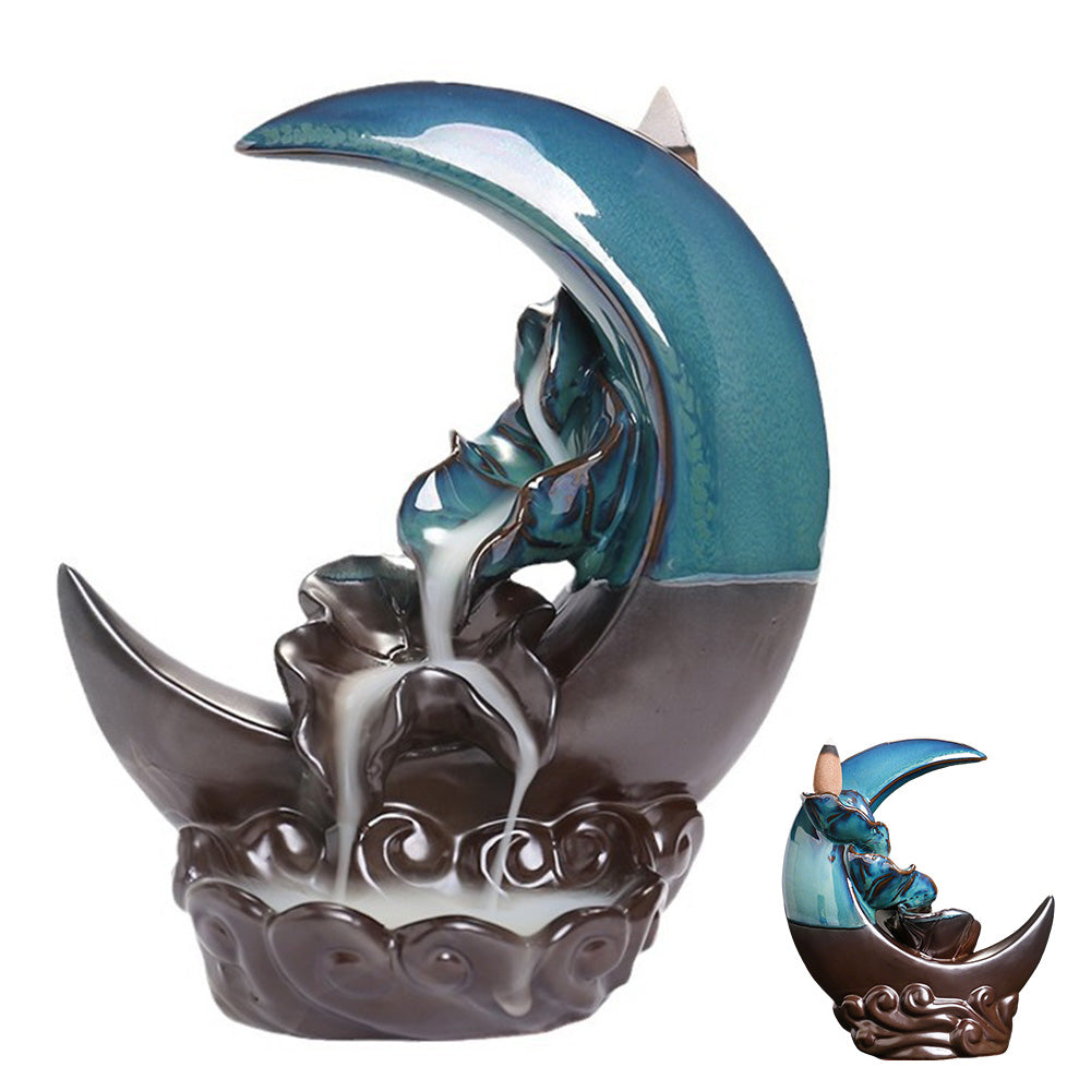Moon Backflow Incense Holder Ceramic Waterfall Incense Burner For Home Decoration