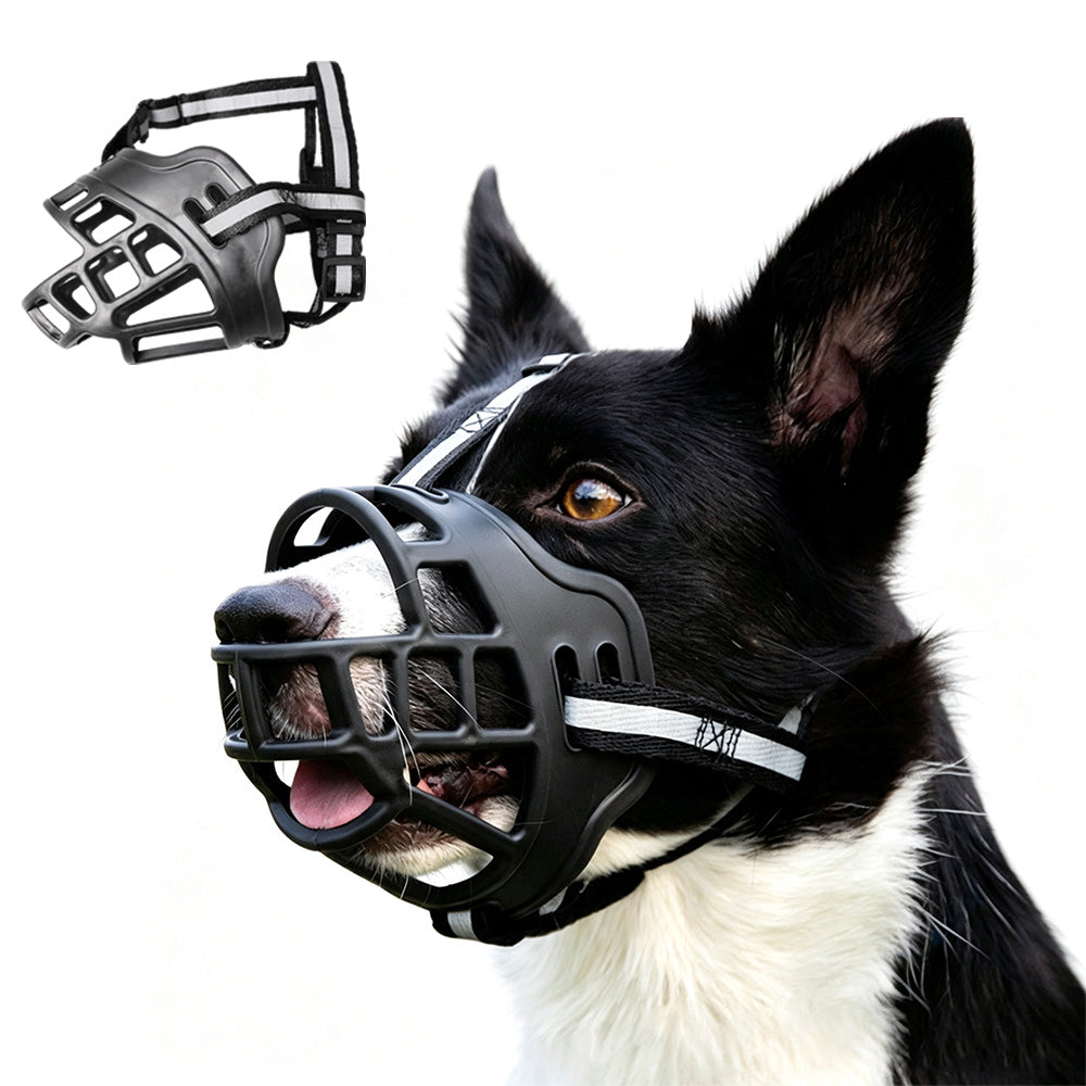 Breathable Rubber Dog Muzzle with Reflective Strap for Walking