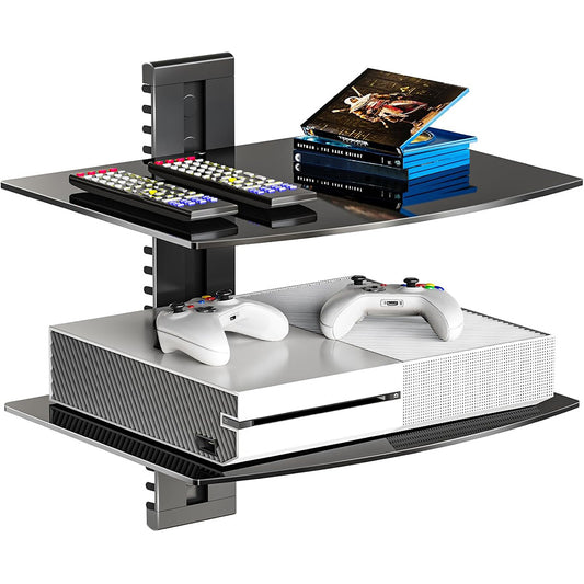 Adjustable Two-Tier Tempered Glass Floating TV Media Shelf
