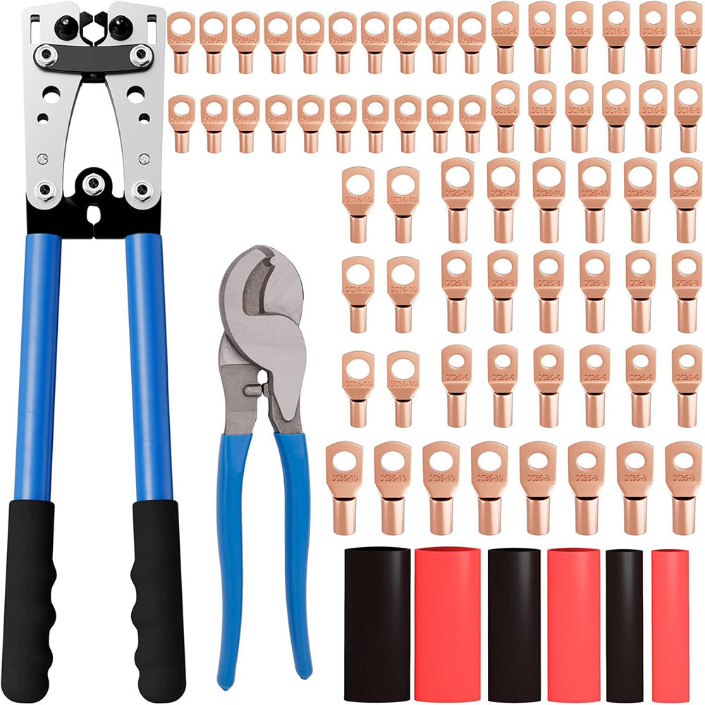 Cable Crimping Tool Kit 360 Degree Rotating Dies for 6 to 50 mm square Cables Set