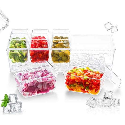 Ice Chilled Condiment Caddy with 5 Plastic Containers
