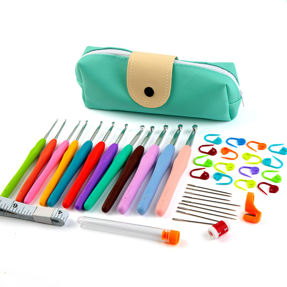 41-Piece Rainbow Crochet Hook Set - Soft Grip Aluminum Knitting Needles with Storage Case