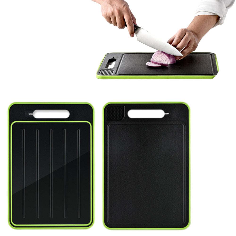 4-in-1 Double Sided Thawing Tray and Cutting Board with Aluminum Sharpener