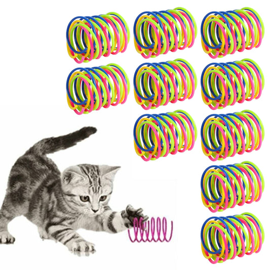 40Pcs Colorful Plastic Spring Bouncy Coil Teasing Playing Cat Toy