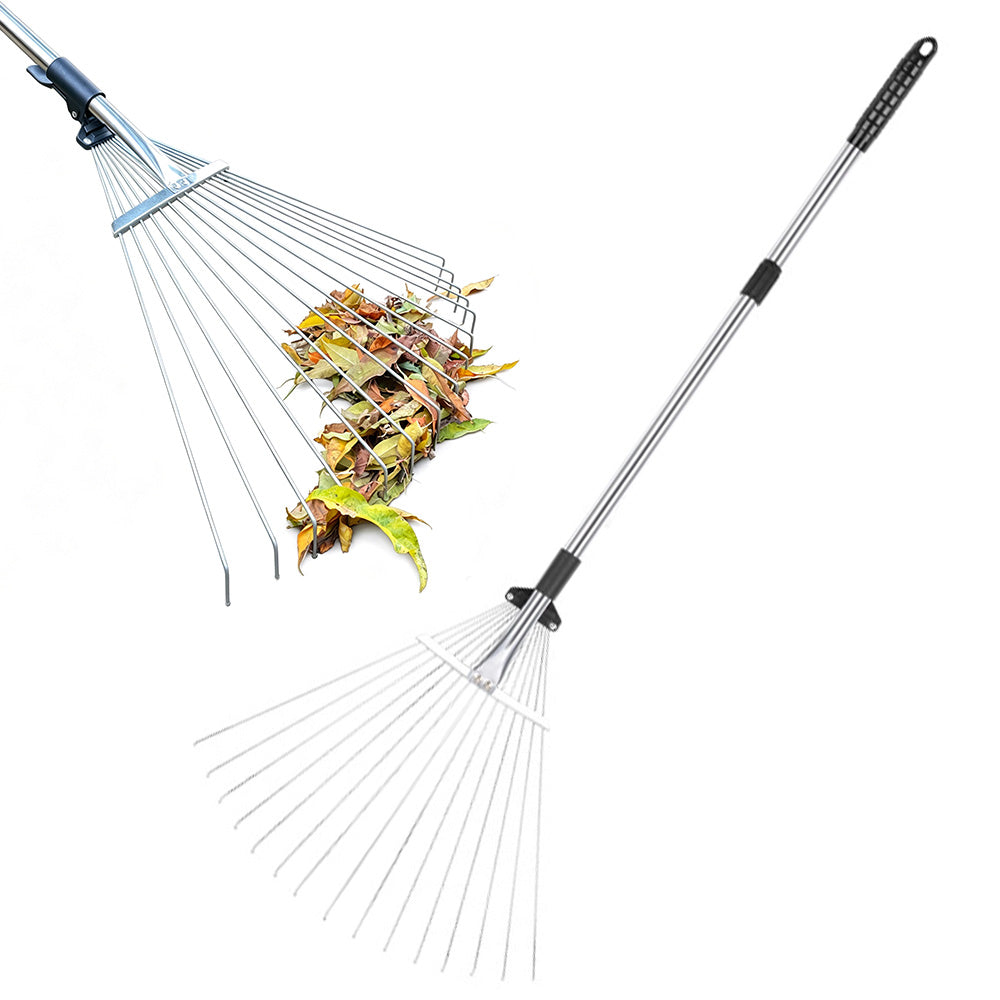 Adjustable Long Handle Metal Leaf Rake for Lawn Garden Yard Soil Loosening