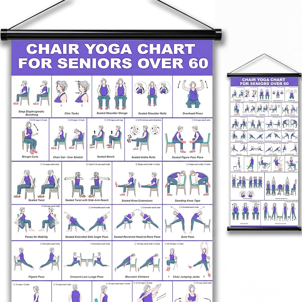 31 Pose Chair Yoga Wall Chart for Seniors Beginners Yoga Poses Chart for Home Office Yoga Studio