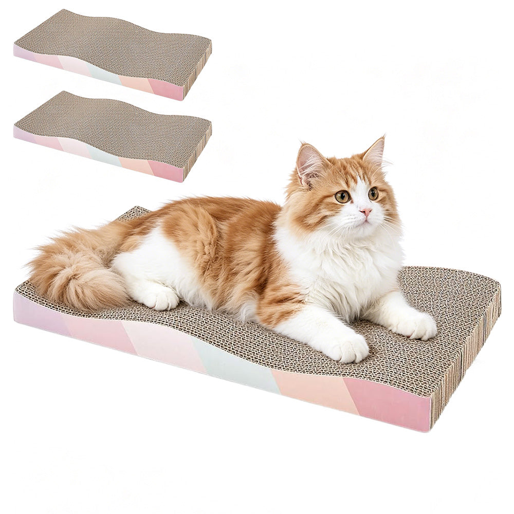2 Pack Wave Cat Scratcher Cardboard Dual-Side Reversible for Furniture Protection
