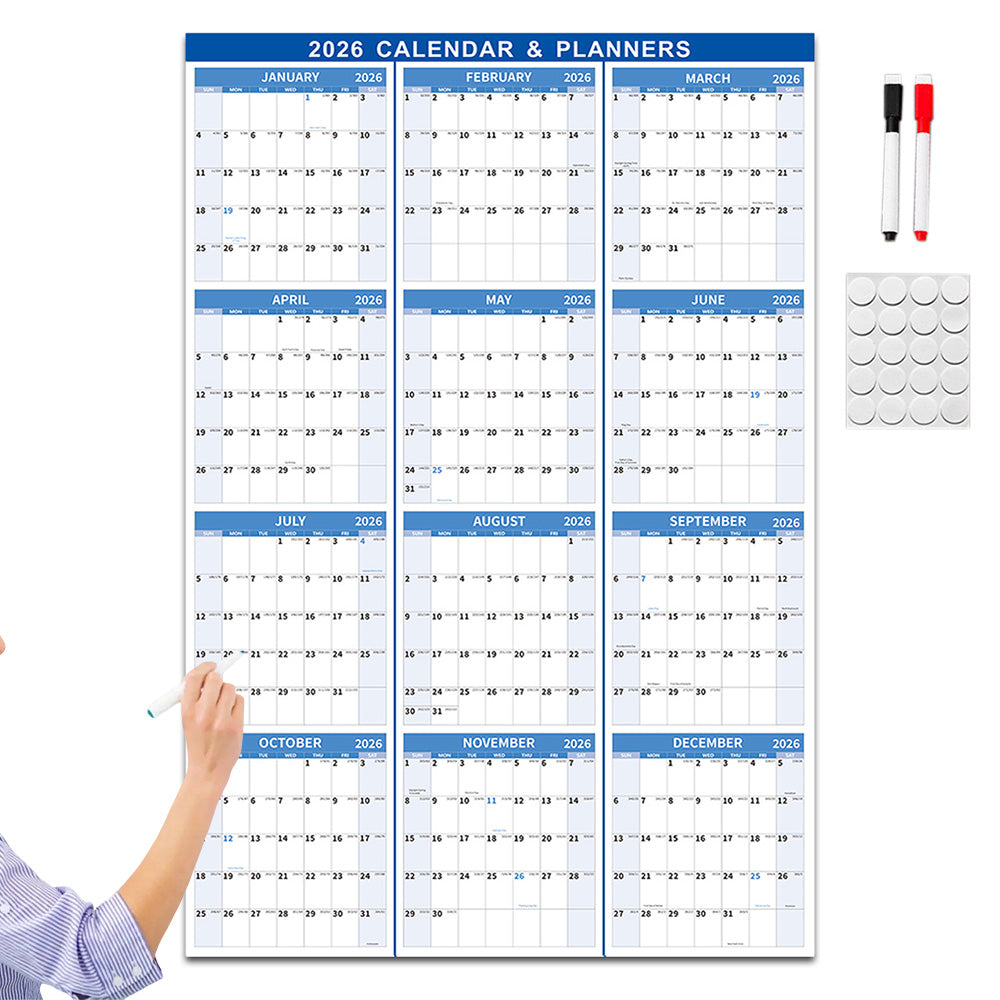 2026 Wall Calendar 12 Month Annual Yearly Wall Planner Horizontal and Vertical