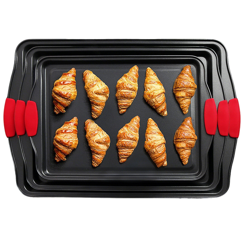 3Pcs Nonstick Kitchen Oven Baking Pans Set Premium Carbon Steel Bakeware for Oven Baking