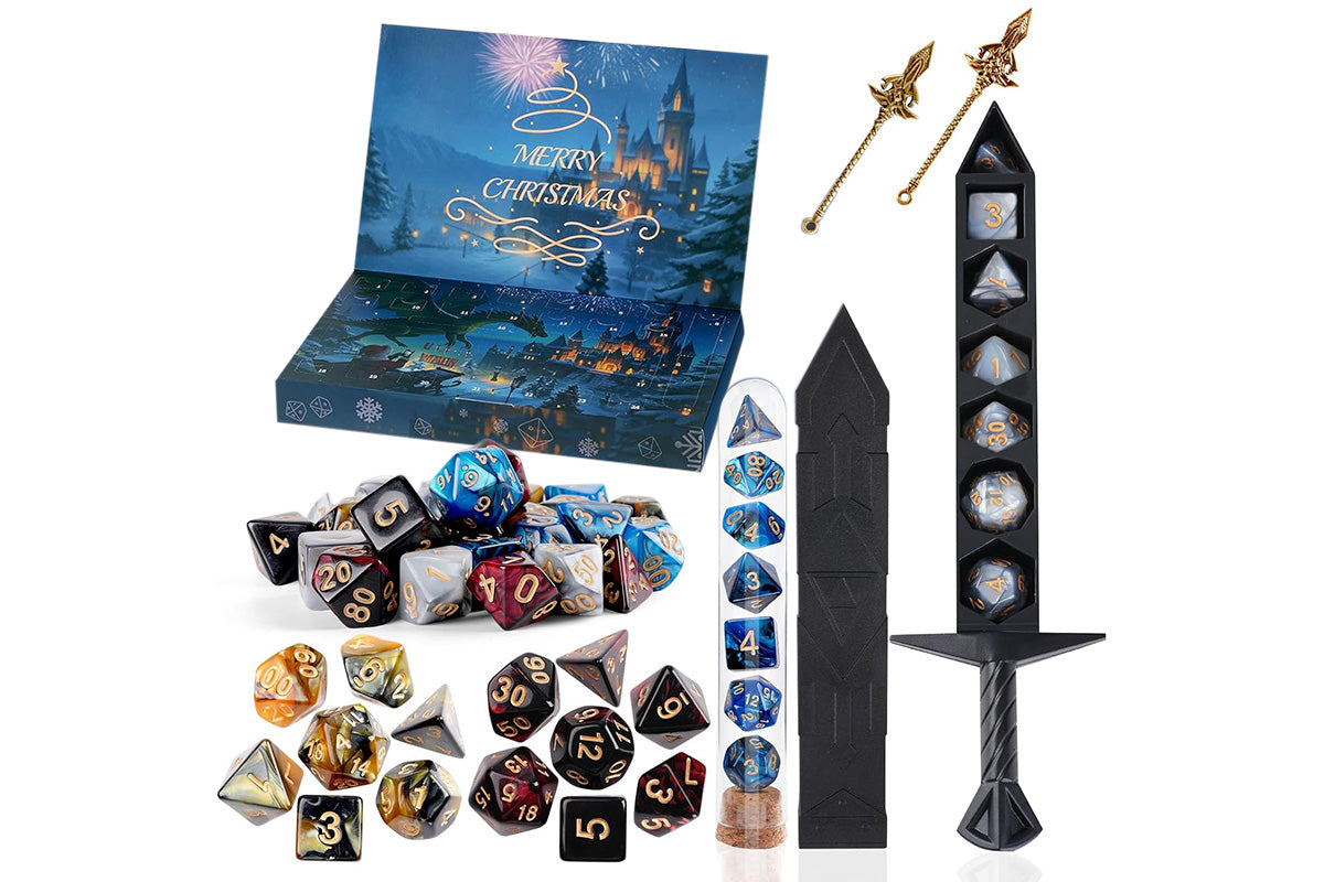 24-Piece Dice Advent Calendar Set Christmas Countdown with Polyhedral Dice