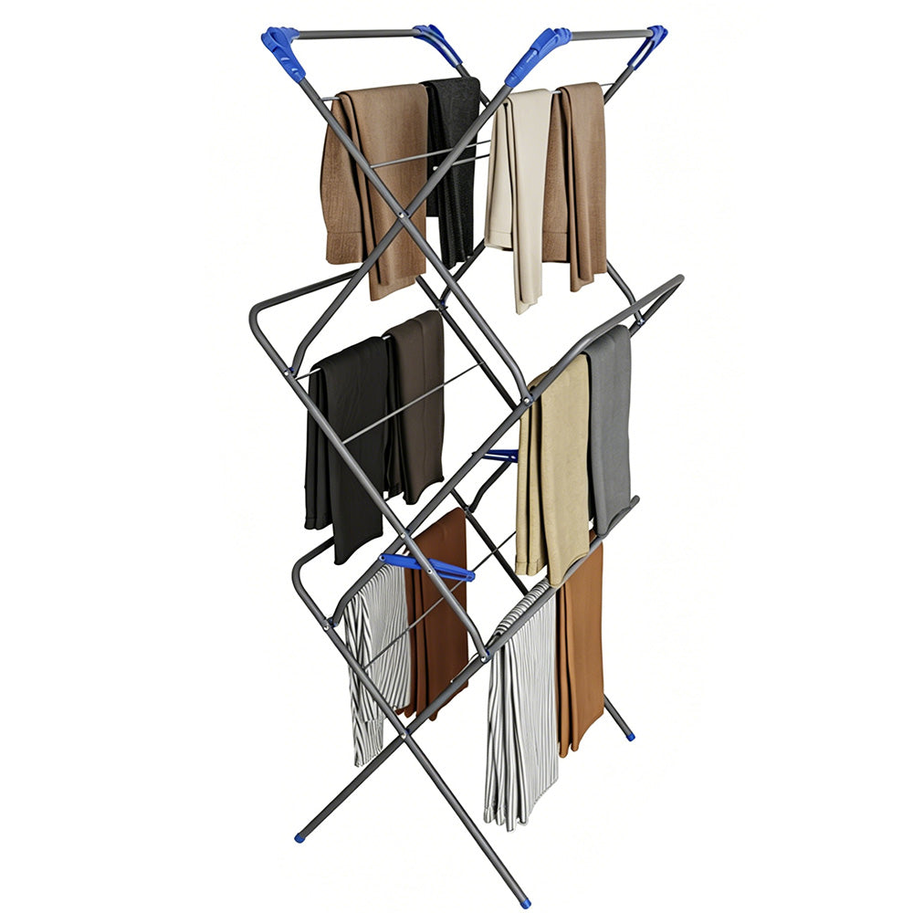 Triple Folding Clothes Drying Rack Space-Saving Portable Laundry Stand for Indoor Outdoor