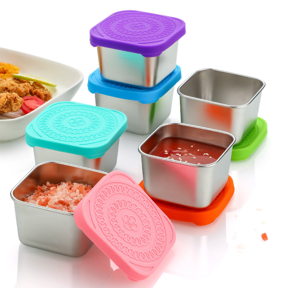 6Pcs 6oz Stainless Steel Square Food Storage Containers with Silicone Lids