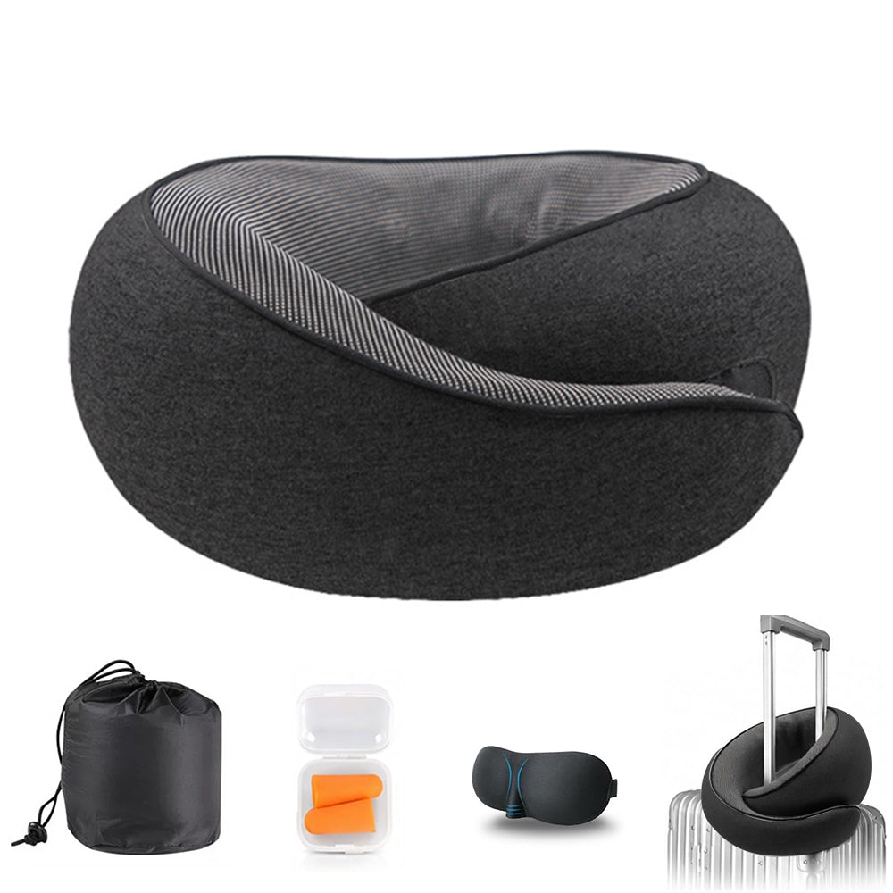 G Shape Memory Foam Travel Neck Pillow Set with Eye Mask Earplugs Bag
