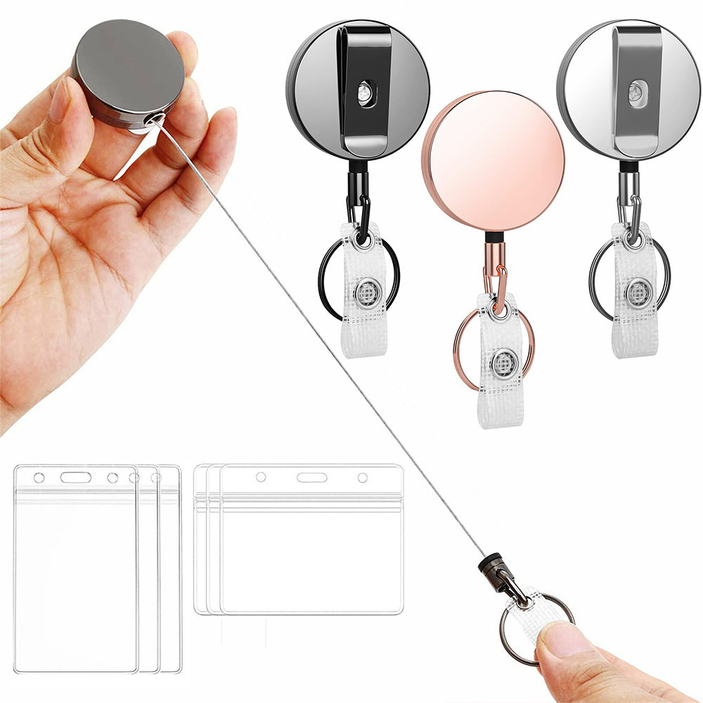 3 in 1 Retractable Key Chain Badge Holder ID Card Set for Keys Whistle