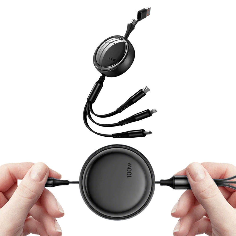 3 In 2 Retractable Multi Charging Cable Retracted USB C Cell Phone Charger