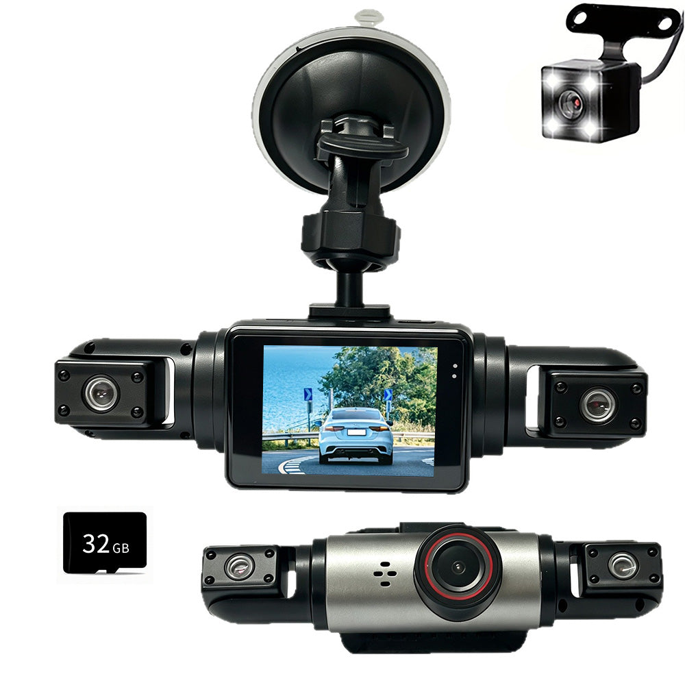360 View 4 Channel Dash Cam Front and Rear Left Right Inside Camera for Cars with 32GB Memory Card