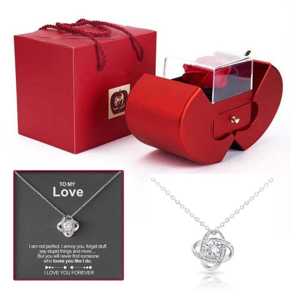 Eternal Preserved Rose Gift Box With Elegant Necklace for Mom Girlfriend Wife