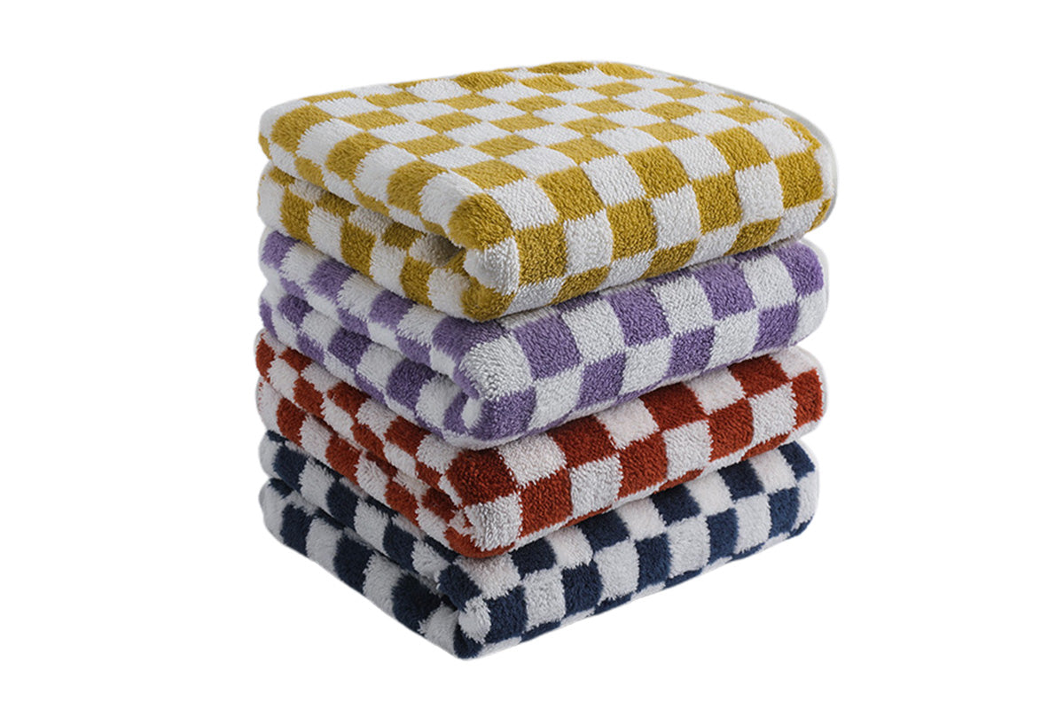 4 Piece Checkered Coral Fleece Towel Set Bath Face Towels