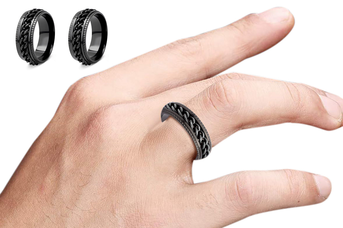 Fidget Rings Anxiety Spinner Rings Stainless Steel Chain Rings-Black