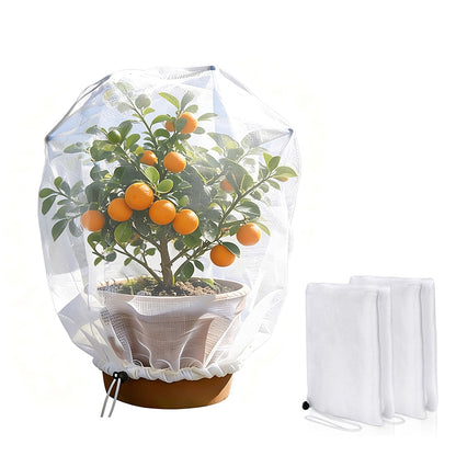 2X Drawstring Fruit Tree Netting Cover Fine Mesh Bird Fruit Fly Insect Protection for Garden Potted Plant Fruit Trees