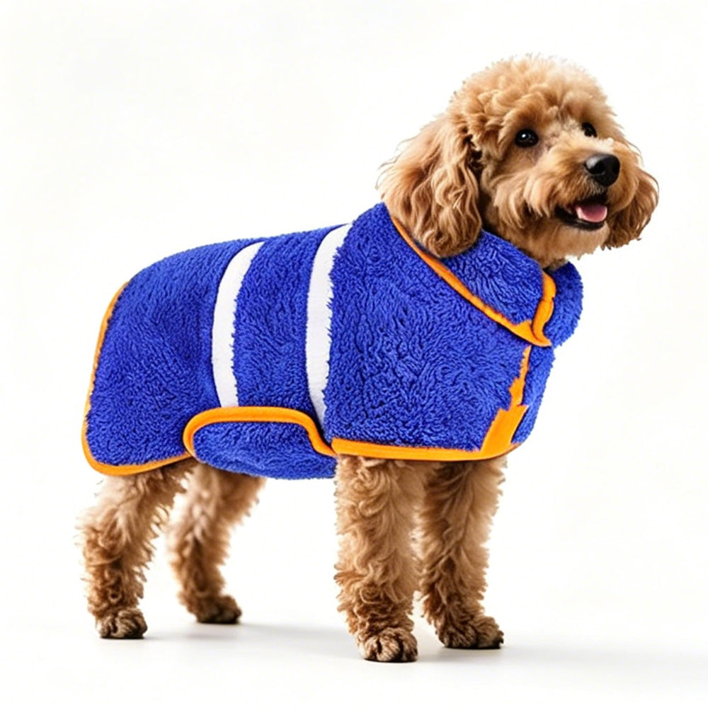 Pet Absorbent Bathrobe Dog Drying Towel Coat Soft Bath Wrap Pajamas-Blue
