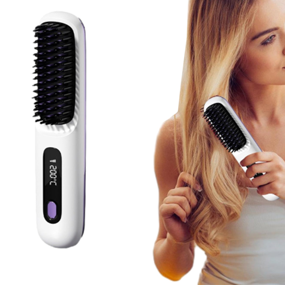 Portable Cordless Hair Straightener Comb with LED Display Negative Ion Heating