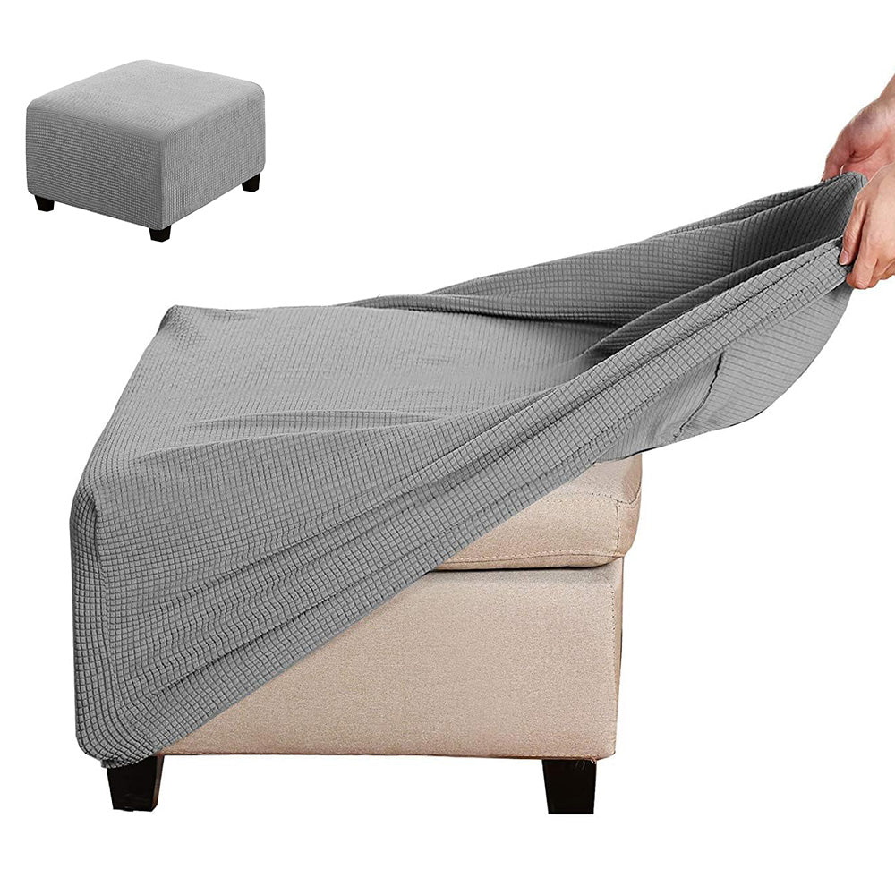 Elastic Jacquard Footrest Cover with Textured Stripes and Elastic Strap-Light Grey
