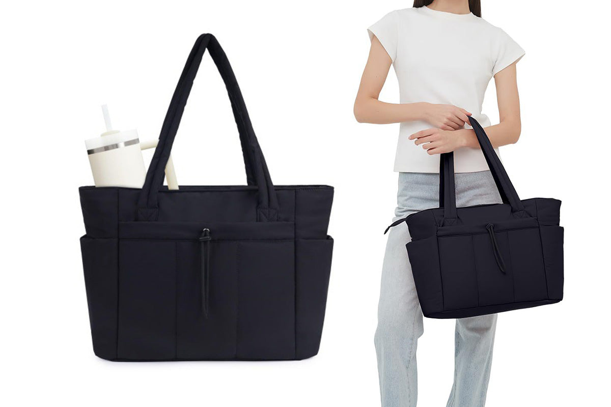 Women Handheld Tote Bag with Cup Holder Compartment and Luggage Sleeve for Travel Work