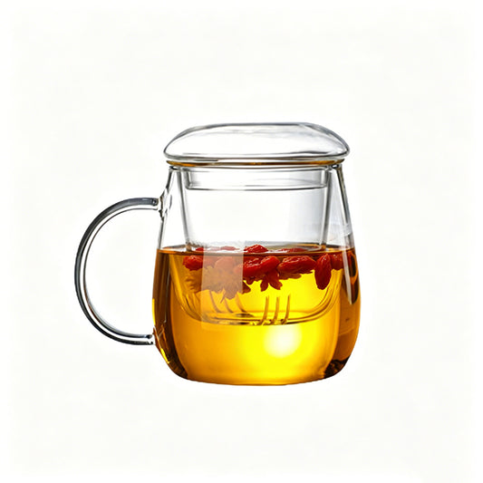 Glass Tea Cup with Infuser and Lid Borosilicate Tea Mug for Loose Leaf Tea