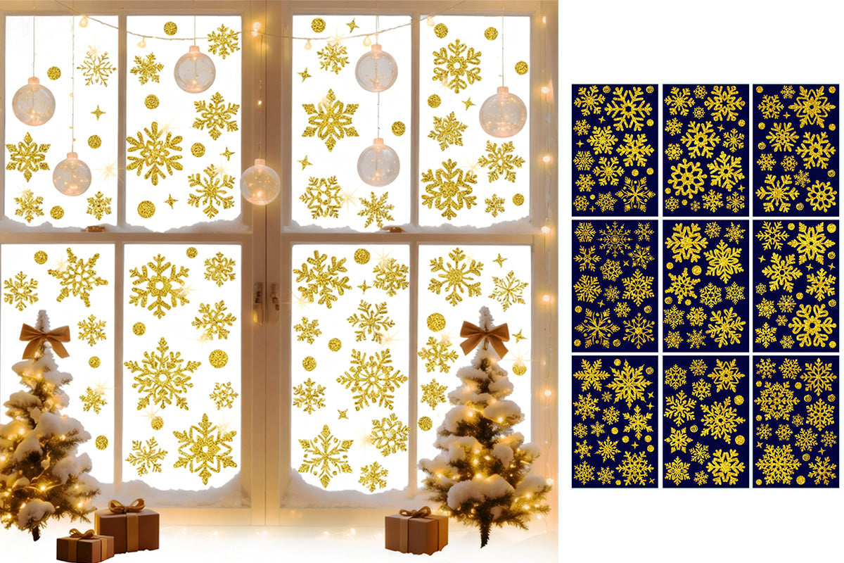 Christmas Window Clings Snowflakes Static Stickers Gold Silver for Holiday Decorations