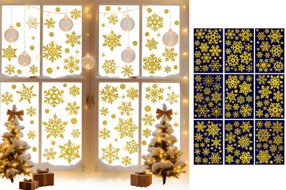 Christmas Window Clings Snowflakes Static Stickers Gold Silver for Holiday Decorations