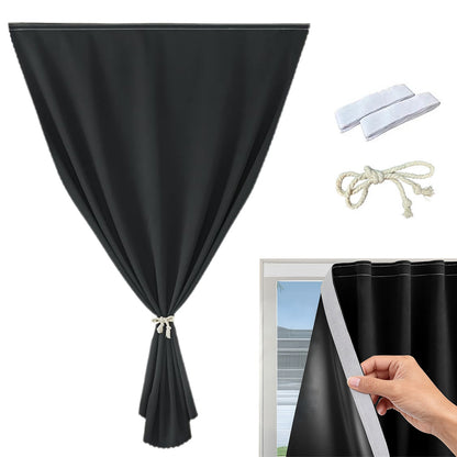 Blackout Curtains No Drill Adhesive Curtains for Bedroom Living Room Office-Black