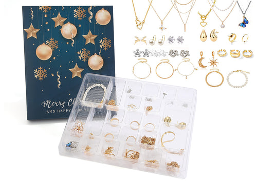 24PCS Christmas Jewelry Advent Calendar Bracelet Necklace Ring Earrings Set