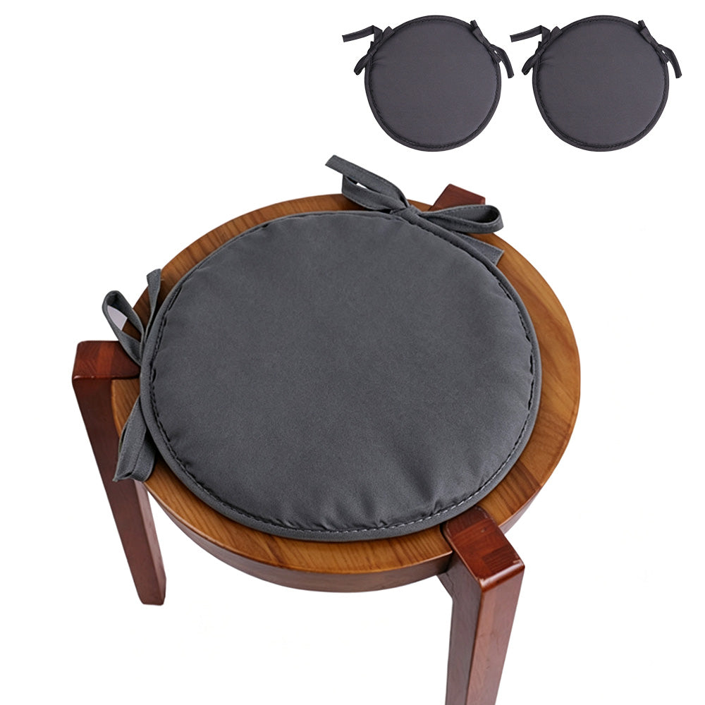 2Pcs Round Sponge Chair Cushions with Ties for Stools-Grey