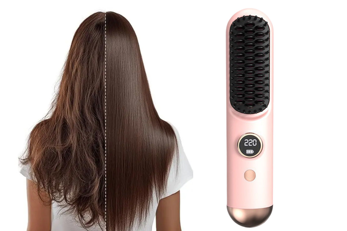 Cordless LCD Hair Straightening Brush 2-in-1 Portable Styling Tool for Travel