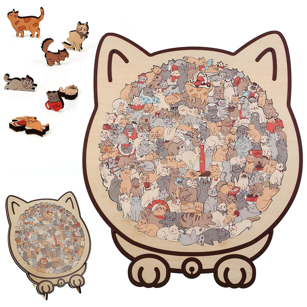 135 Pieces Colored Cat Shaped Wooden Jigsaw Puzzle With Stand For Cat Lovers