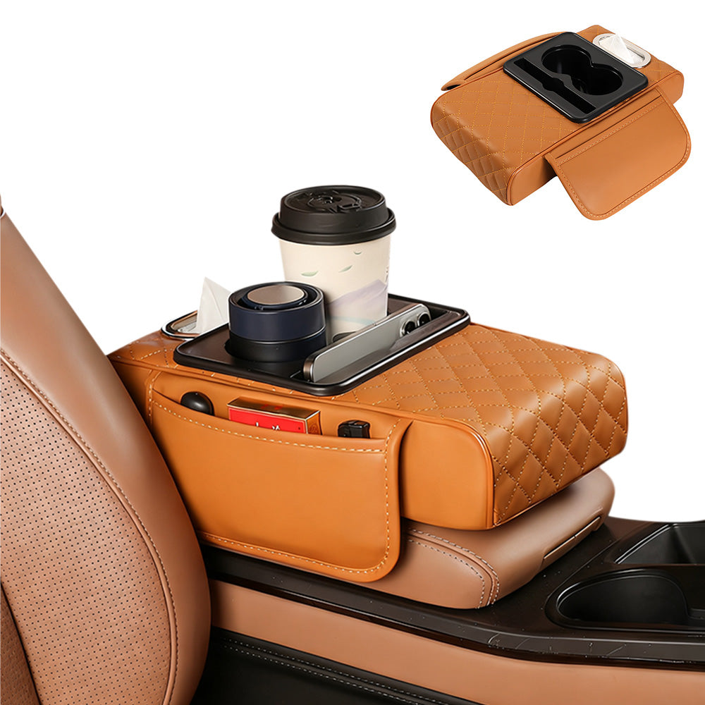 Car Armrest Cushion Organizer with Cup Holder Multi Functional Center Console Booster Pad