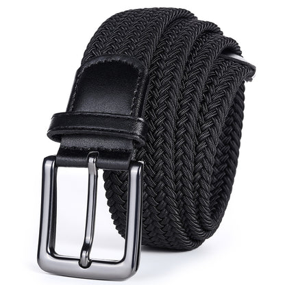 Elastic Braided Stretch Belt Adjustable Men Belt for Golf Pants Casual Shorts Jeans-Black