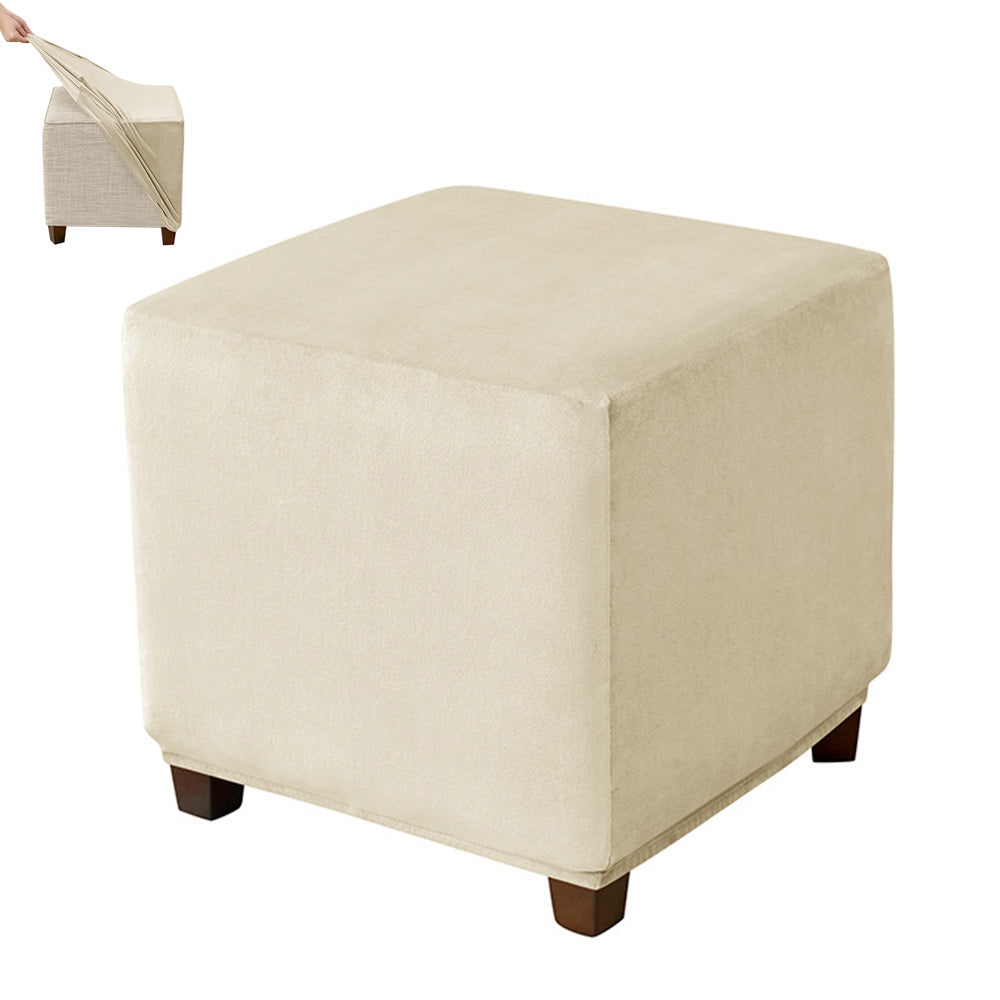 High Stretch Square Footstool Cover Machine Washable-Beige