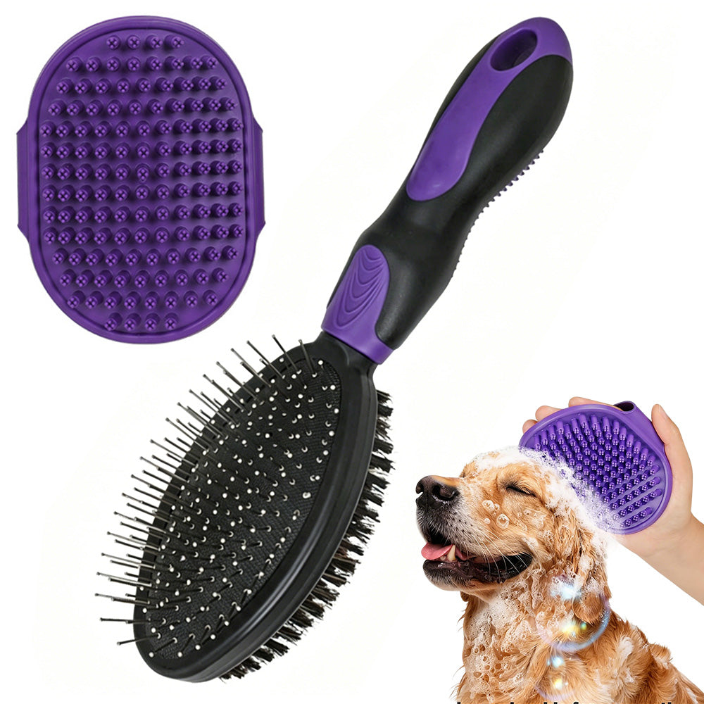 2 Pack Pet Grooming Brush Set Deshedding Double Sided Comb Massage Brush for Cats Dogs Horses