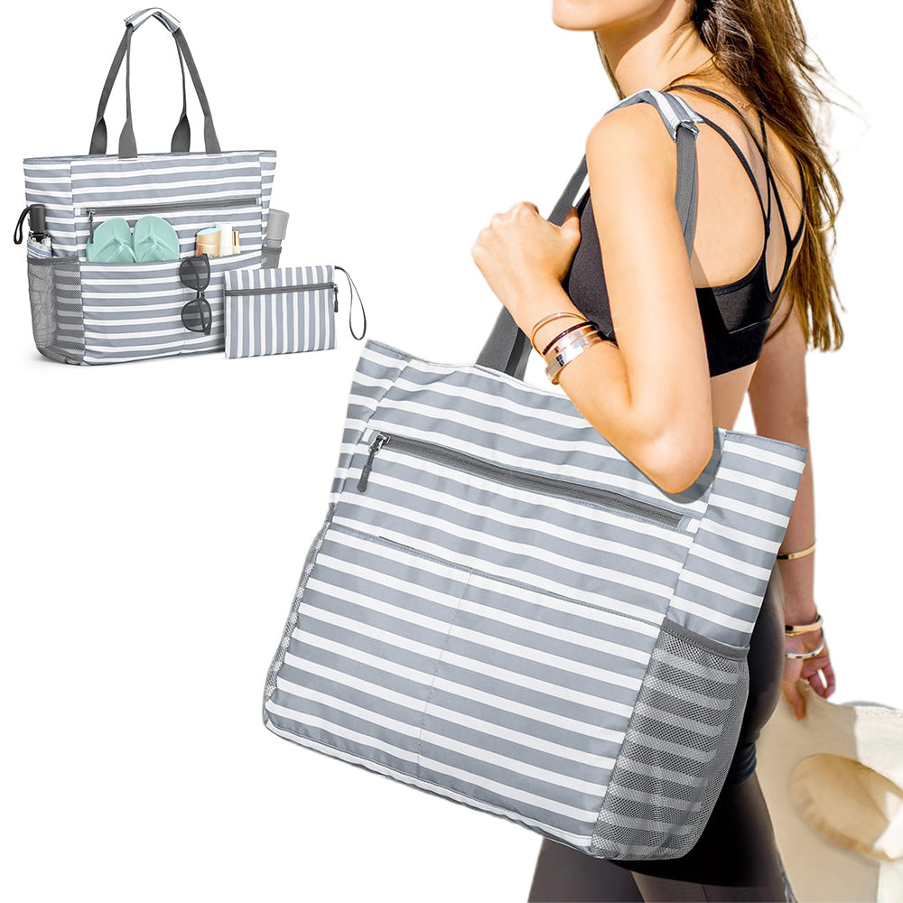 Beach Bag Large Foldable Sandproof Totes Bag With Zipper Beach Shoulder Bag