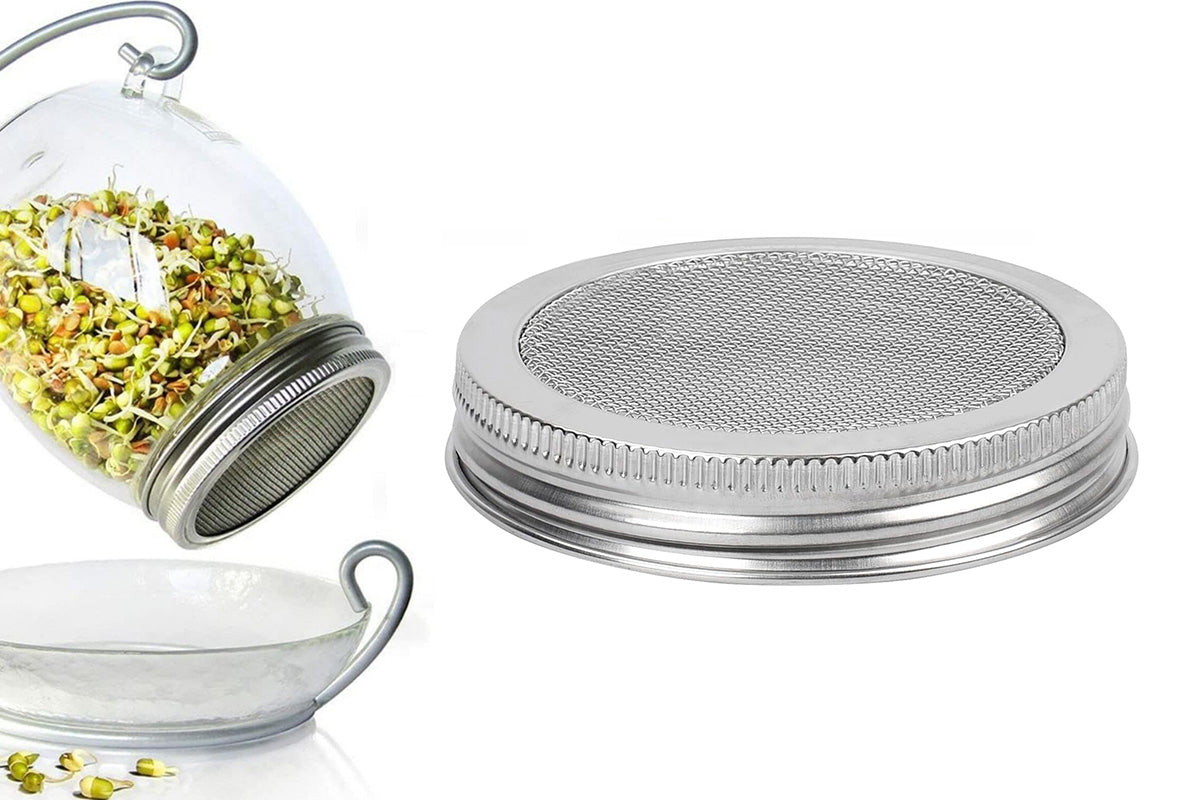 Stainless Steel Sprouting Lid with Mesh Filter for 32 oz Wide Mouth Mason Jars