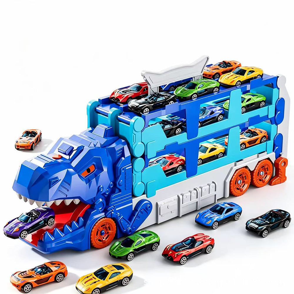 Foldable Dinosaur Truck with Dual Tracks and 6 Small Cars for Home Outdoors