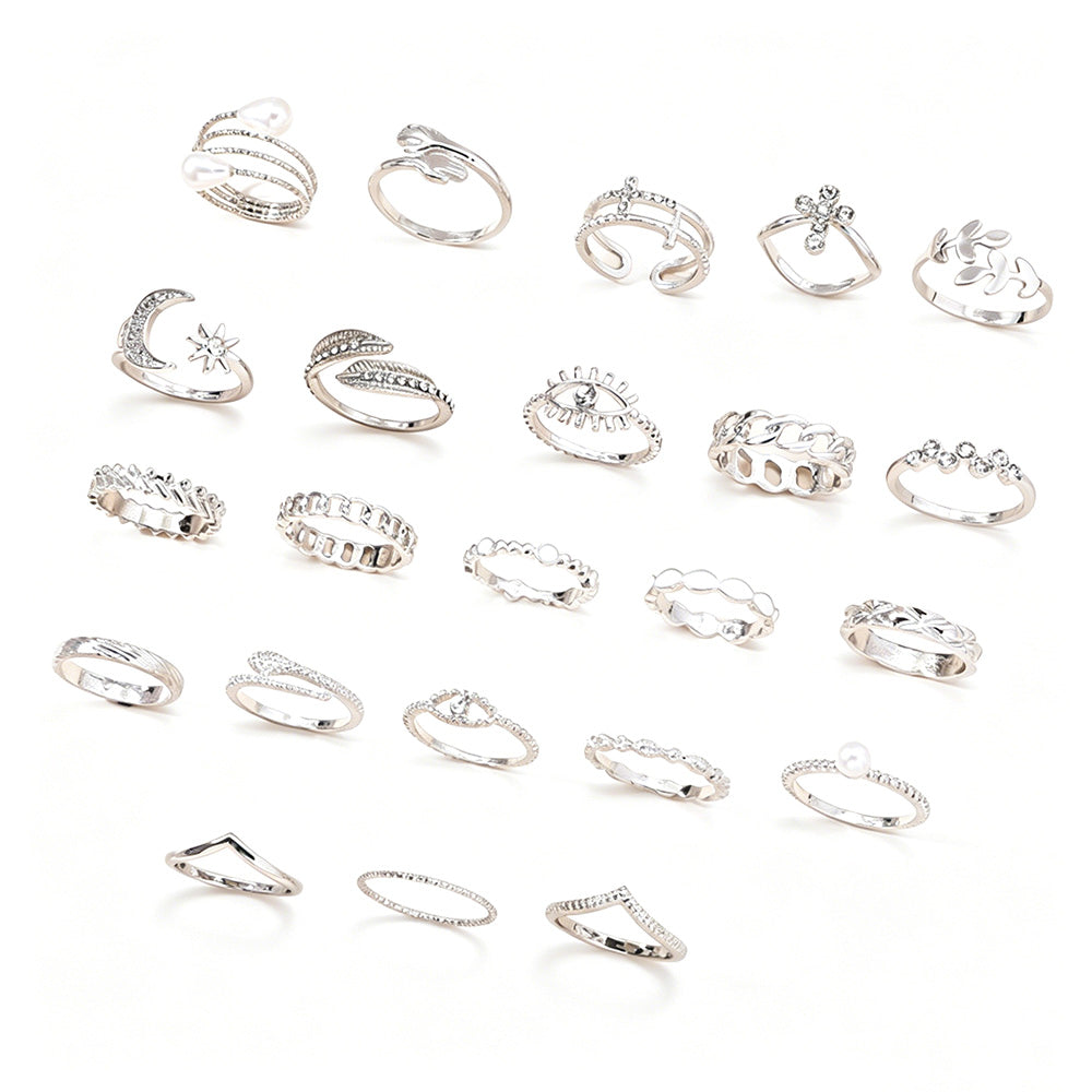 23Pcs Geometric Knuckle Ring Set Gold Silver Stackable Rings for Women