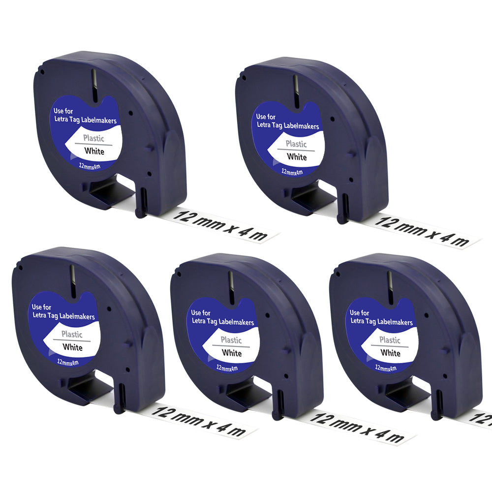 5Pcs 12mm White on Black PET Label Maker Tape Compatible for Dymo Printers