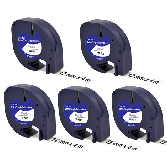 5Pcs 12mm White on Black PET Label Maker Tape Compatible for Dymo Printers