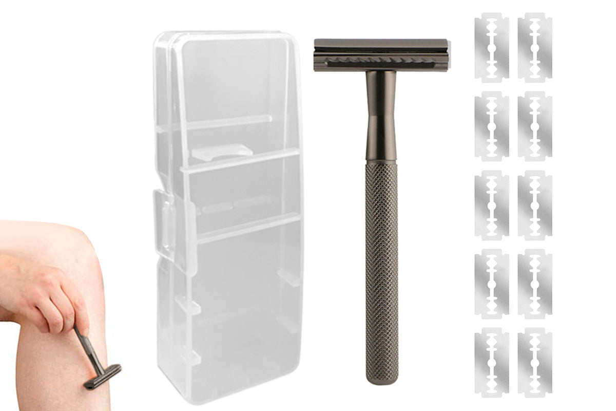 Matte Double Edge Manual Razor With 10 Blades For Men